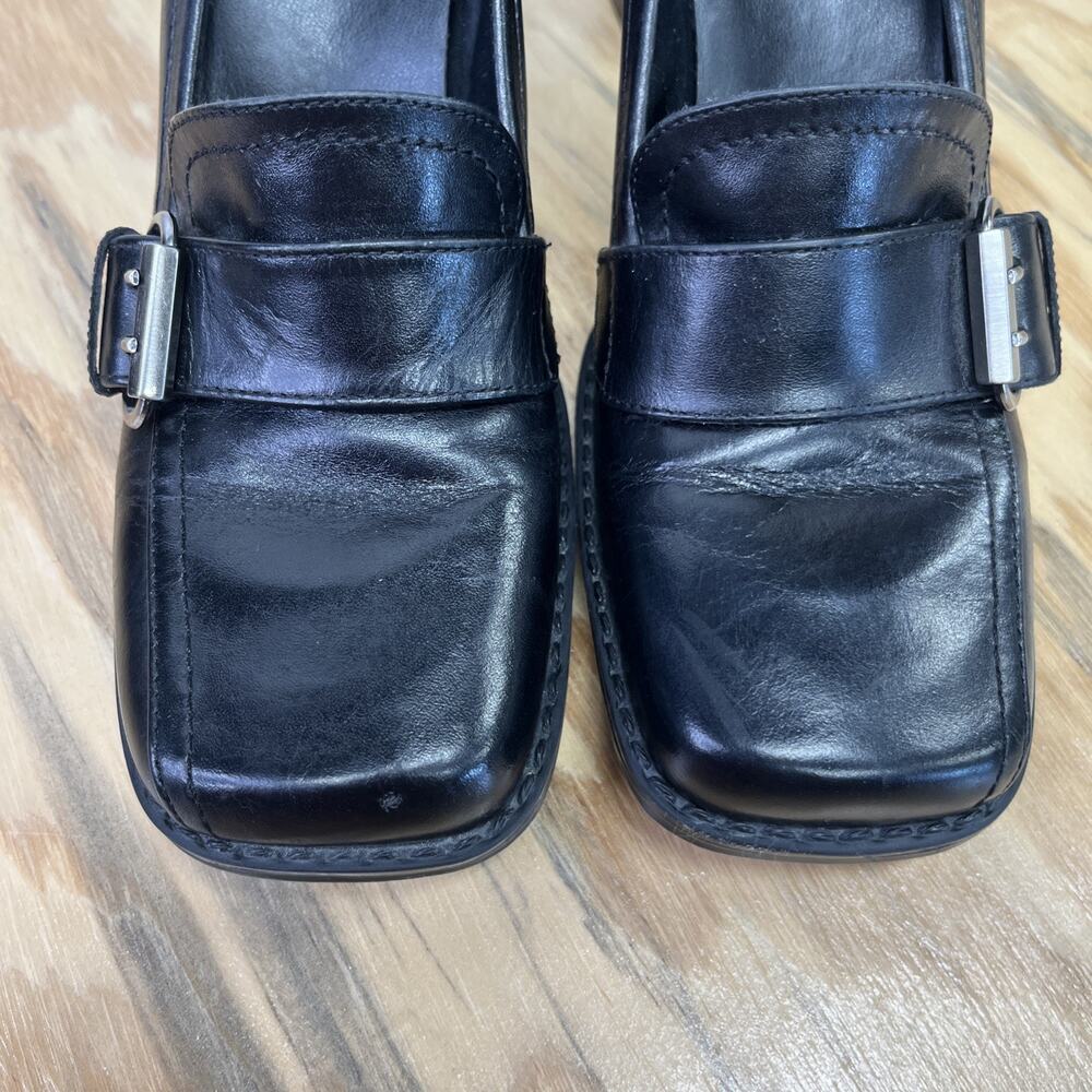 VTG 90s Y2K White Mountain Leather Heeled Loafer Size 8 Black Buckle Casual - Picture 8 of 14